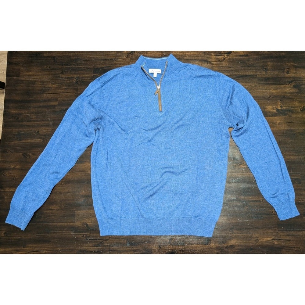 ⛳⛳ Peter Millar Autumn Quest Merino Wool Cotton 1/4 Zip Golf Blue Sweater Sz  L